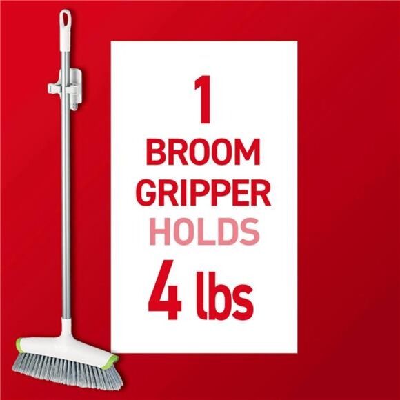 Damage-Free‎ Broom & Mop Wall Hook - No Tools, 2 Hangers & 4 Command Strips - Picture 4 of 7